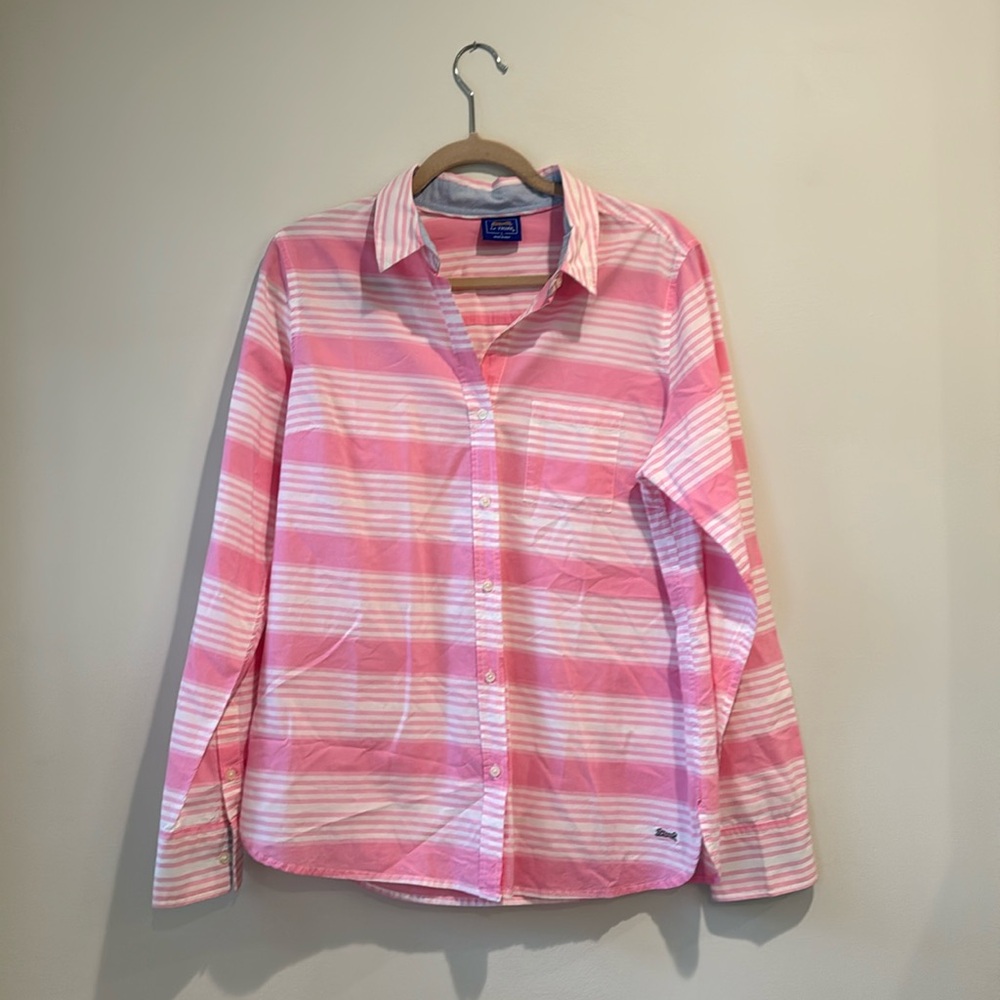 Le Tigre pink and white striped button down long sleeve shirt